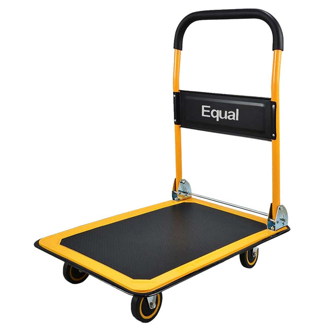 Equal 300kg Capacity Steel Foldable Platform Trolley Hand Cart for Material Handling, Yellow