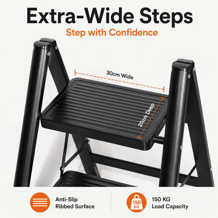 Equal 4 step ladder extra-wide 30cm anti-slip step with 150kg load capacity - carbon steel home ladder