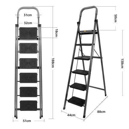 Equal Carbon-Series 6-Step Folding Ladder for Home & Office with Wide Anti-Skid Steps