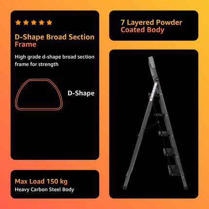 Equal Carbon-Series 5-Step Folding Ladder for Home & Office with Wide Anti-Skid Steps