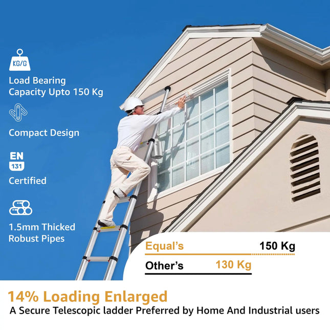 Equal 18 FT Aluminium Telescopic Ladder – 150kg EN131 Certified