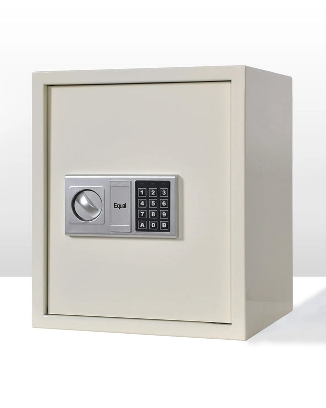 Equal Retro 48L safe locker ivory finish, angled front view
