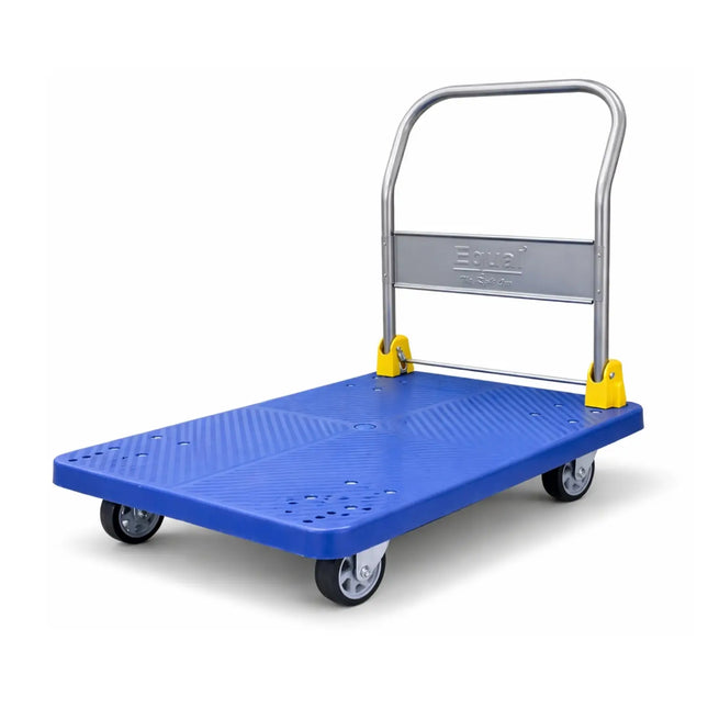 Equal 300kg Blue PVC Heavy Duty Foldable Platform Trolley PU Wheels India