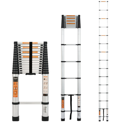 Equal 21.3 FT. Aluminium Telescopic Ladder/Collapsible Extension Ladder w/Stabilizer Bar & Wheels