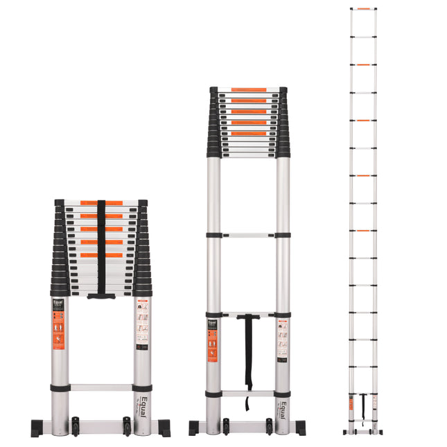 Equal 23.5 FT. Aluminium Telescopic Ladder/Collapsible Extension Ladder w/Stabilizer Bar & Wheels