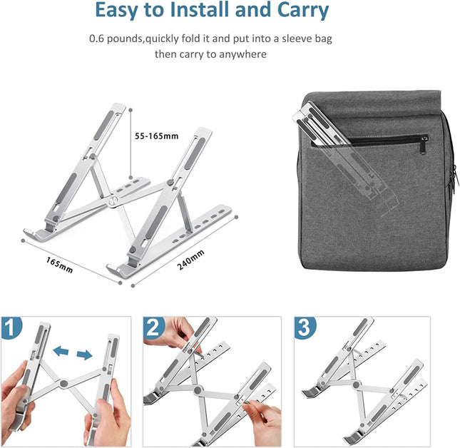 Equal 15 Inch Aluminium Foldable Laptop Stand – Anti-Slip, Adjustable, Portable