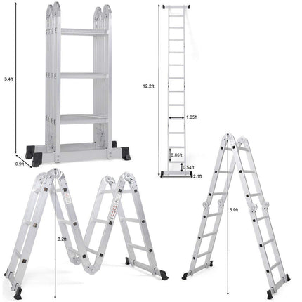 Equal 12 FT. Folding Ladder, 7-in-1 Multi Purpose Extension Aluminum Ladder