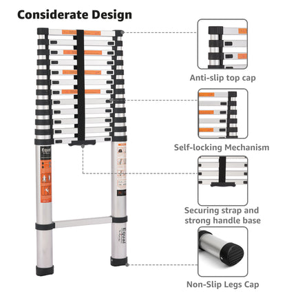 Equal 16.5 FT. Aluminium Foldable & Extended Telescopic Ladder with Finger Protect Technology