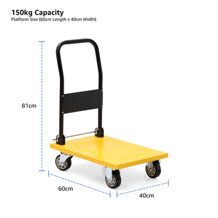 Equal 150 kg Load Capacity Yellow Folding Platform Trolley Dimensions