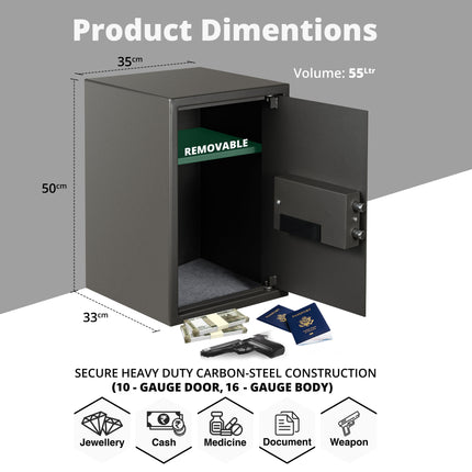 Equal 55L SecureLitePro Digital Safe Locker with Pincode Access and Emergency Key - Grey