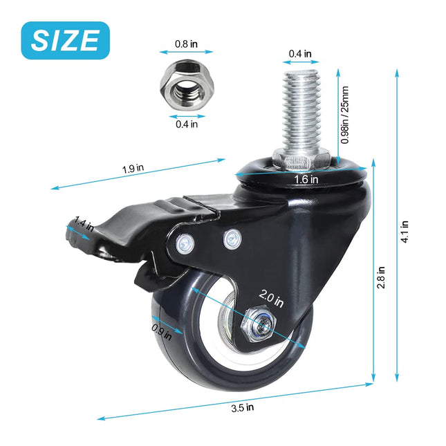 Equal 2 Inch Furniture Caster Wheels for Home/Office Cabinets – Pack of 4