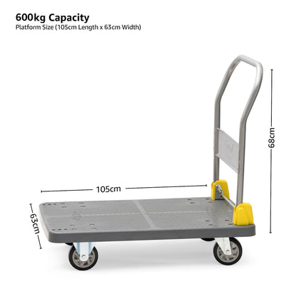 Equal 600kg Capacity Plastic Foldable Platform Trolley for Heavy Weight/Material Handling (Grey)