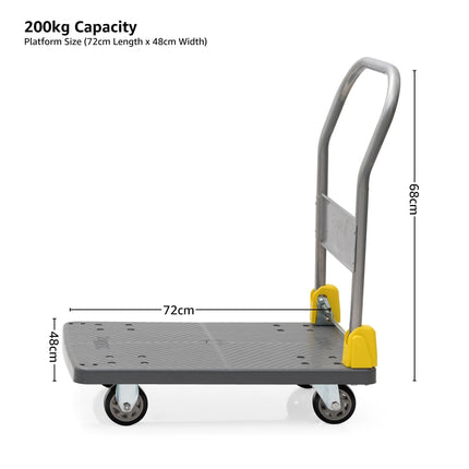 Equal 200kg Capacity Plastic Foldable Platform Trolley for Heavy Weight/Material Handling (Grey)