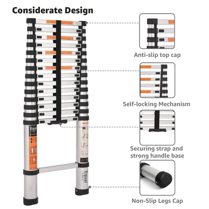 Equal 15 FT. Aluminium Foldable & Extended Telescopic Ladder with Finger Protect Technology