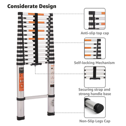 Equal 18.5 FT. Aluminium Foldable & Extended Telescopic Ladder with Finger Protect Technology