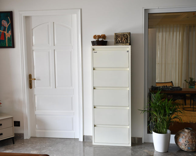 Equal 5-Shelf Metal Shoe Rack – Lockable | 12–15 Pairs