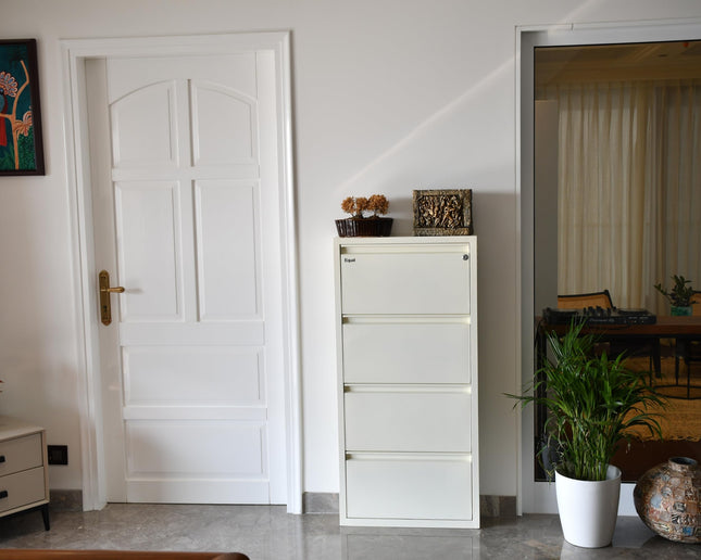 Equal 4-Shelf Metal Shoe Rack – Lockable | 8–12 Pairs