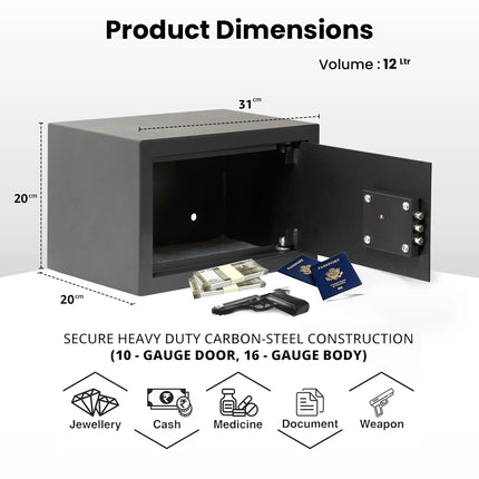 Equal 12 litre safe locker dimensions 20x20x31cm heavy duty steel body