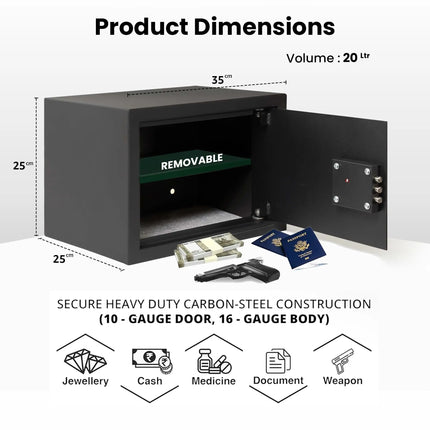 Equal 20 litre safe locker dimensions 25x25x35cm heavy duty steel body