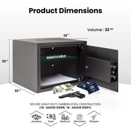 Equal 32 litre safe locker dimensions 30x30x38cm heavy duty steel body