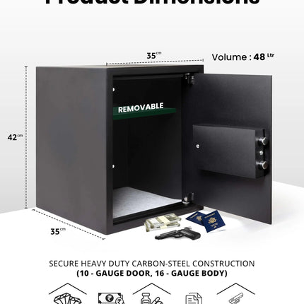 Equal 48 litre safe locker dimensions 35x35x42cm heavy duty steel body