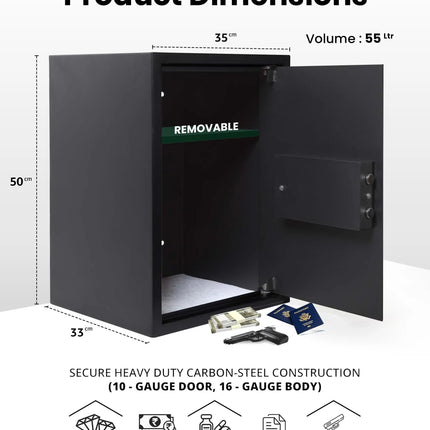 Equal 55 litre safe locker dimensions 33x35x50cm heavy duty steel body