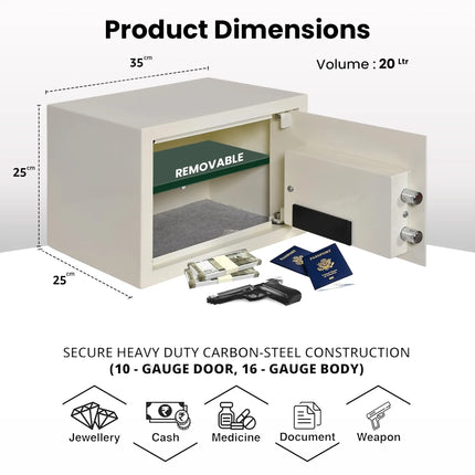 Equal 20L safe locker dimensions 25x35x25cm heavy duty steel body