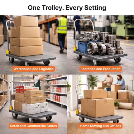 Equal 600kg Grey Platform Trolley Factory Warehouse Logistics Industrial Heavy Duty India