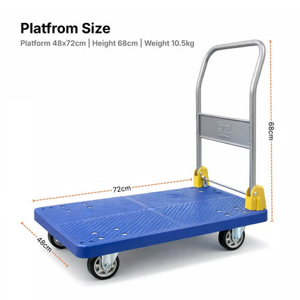 Equal 150kg Blue Platform Trolley Dimensions 72x48cm Platform 68cm Height 10.5kg