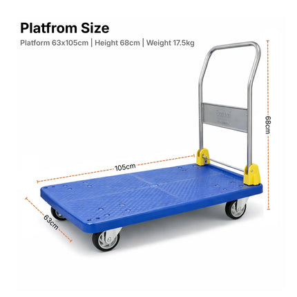 Equal 500kg Blue Platform Trolley Dimensions 105x63cm Platform 5 PU Wheels 17.5kg