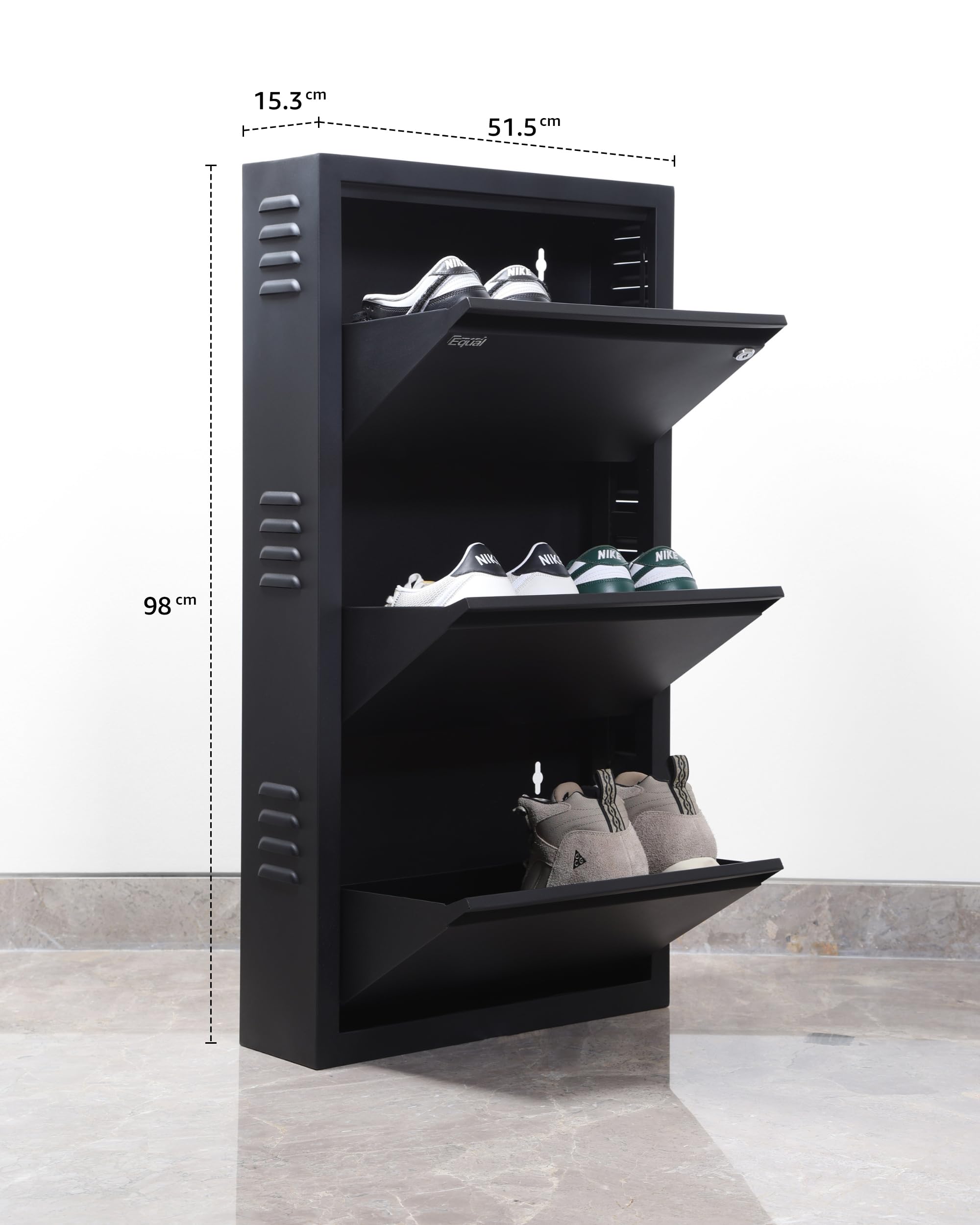 Lockable Shoe Rack Equal 3-Shelf Steel Shoe Rack | Lock & Key | 6–8 Pairs