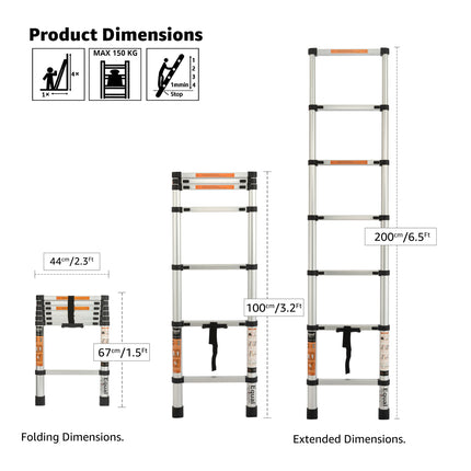 6.5 feet aluminium telescopic ladder dimensions 