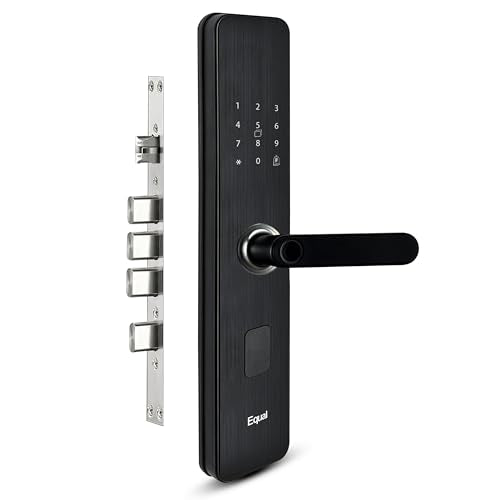 Equal Smart Door Lock A8 WiFi in Matte Black: Fingerprint & 3 More Ways to Unlock; Wooden Door Compatible; 1-Year Warranty.