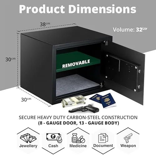 Equal SecureX Pro 32L Digital Safe Locker – Touchpad & Motorized Lock | Matte Black