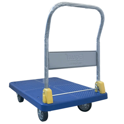 Equal 150kg Capacity Plastic Foldable Platform Trolley for Heavy Weight/Material Handling (Blue)