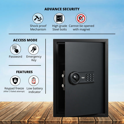 Equal 55L SecureLite Digital Safe Locker with Pincode Access and Emergency Key - Black