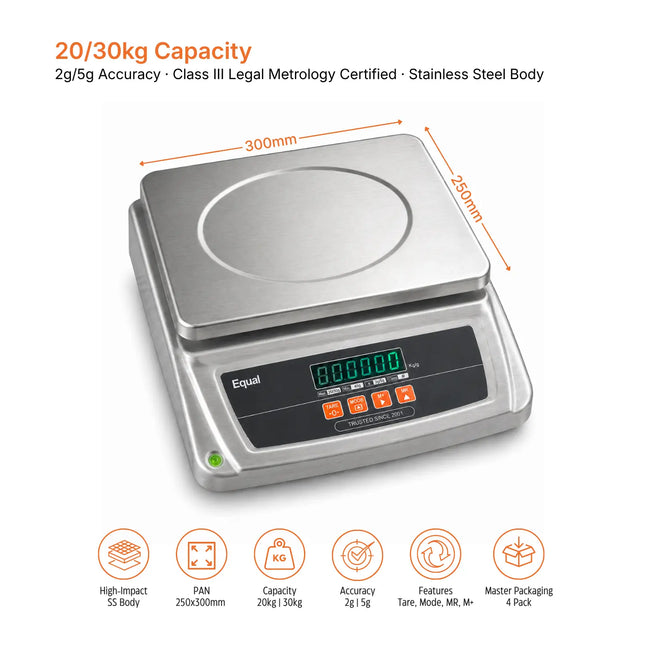 Equal 30kg tabletop weighing scale stainless steel