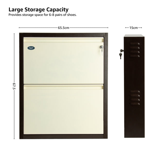 Equal 2-Door Wall Mounted Metal Shoe Rack – Lock & Key | 6–8 Pairs