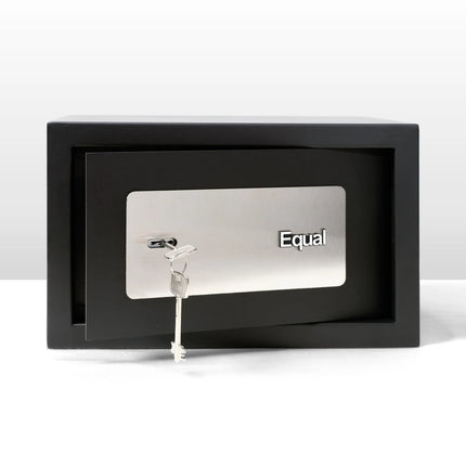 Equal 12L key lock safe front view with stainless steel plate