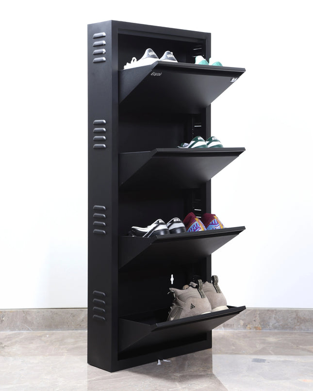 Equal 4-Shelf Metal Shoe Rack – Lockable | 8–10 Pairs