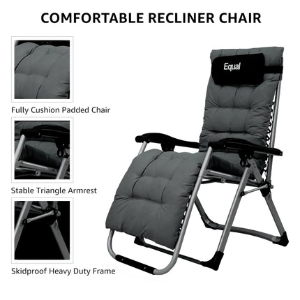 Equal Mild Steel Zero Gravity Reclining Lounge and Folding Recliner Chair (Steel Grey)