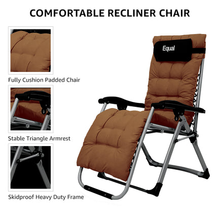 Equal Mild Steel Zero Gravity Reclining Lounge and Folding Recliner Chair (Coffee Brown)