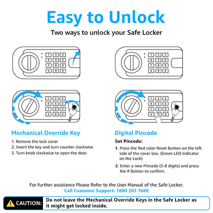 Equal 20L SecureLitePro Digital Safe Locker with Pincode Access and Emergency Key - Grey