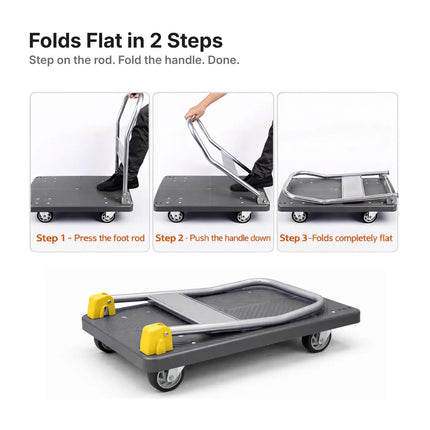 Equal 400kg Grey Platform Trolley Folds Flat in 2 Steps Compact Storage Foldable Design