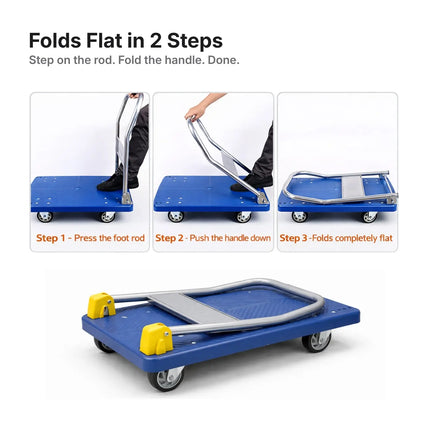 Equal Blue Platform Trolley 500kg Folds Flat in 2 Steps Heavy Duty Compact Storage