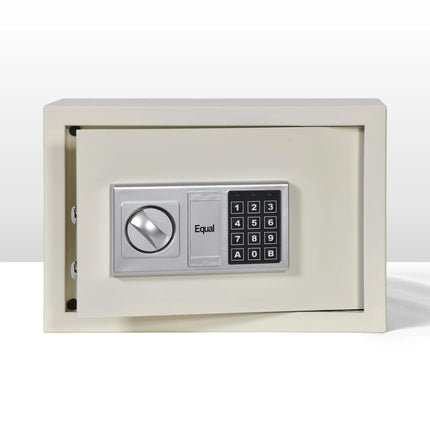 Equal Retro 20L safe locker open showing cash and passport storage