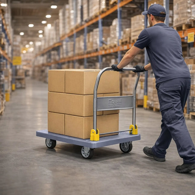 Equal 400kg Platform Trolley Carrying Heavy Boxes in Warehouse Grey PVC Industrial Use