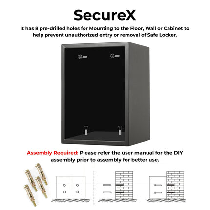 Equal 55L SecureX Digital Safe Locker with Pincode Access and Emergency Key - Grey