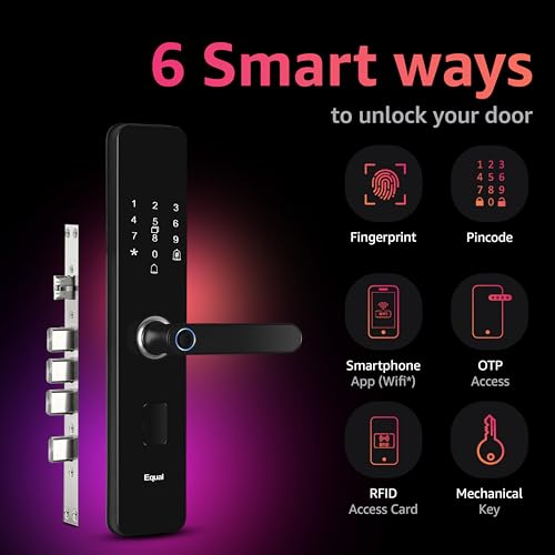 Equal Smart Door Lock A8 WiFi in Gloss Black – Fingerprint & 5 More Unlock Methods