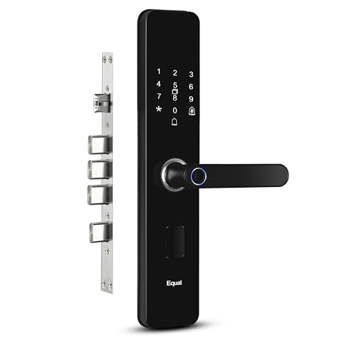Equal Smart Door Lock A8 WiFi in Gloss Black: Fingerprint & 5 More Ways to Unlock; Wooden Door Compatible; 1-Year Warranty.